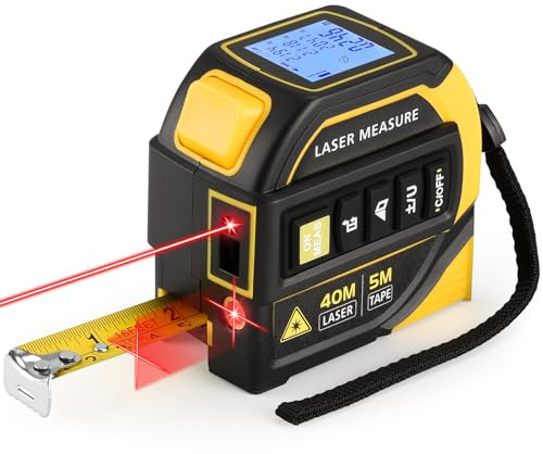 4-in-1 Laser Tape Measure - Class 2, 40M Laser Distance Meter | 5M Tape | Cross-Line Level | Dual-Axis Angle, ±2mm High Precision, LCD Display, for Construction Measuring, DIY & Home Improvement