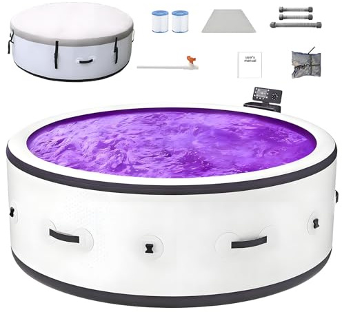 Vasca Idromassaggio Gonfiabile per 2-6 Persone, Grande Spa Portatile Impermeabile per Esterno con 180 Gettoni ad Aria, Pompa Riscaldante e Copertura Isolante, Tecnologia 4 Stagioni L