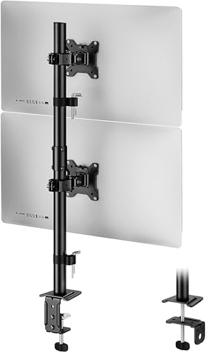 monTEK Stable Vertical Dual Monitor Stand for 17-32 Inch Computer Screen | Fully Adjustable Monitor Mount Hold up to 10KG Weight, C-Clamp and Grommet, VESA 75x75mm/100x100mm