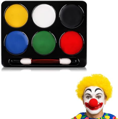 OIXYEY 1 Stück Kinderschminke Set Clown, 6 Schminkfarben Mit Pinsel, Clown Make Up, Kinder Schminke Fasching, Für Halloween Karneval Make-Up Fasching