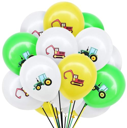 Ovanda 16 Stück Bagger Luftballons,Baustellen Ballon,Baufahrzeug Luftballon Deko Geburtstag,Traktor Kindergeburtstag Deko,für Kinder Jungen Geburtstags Babyparty Party Dekoration,Bauernhof Luftballons