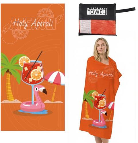 Aperol Spritz Strandhantuch 90x180cm Groß, 85% Polyester Mikrofaser Handtuch Schnelltrocknend,Weiches & Leichtes Handtücher, Beach Towel mit Tasche für Badezimmer, Strand, Reise, Schwimmen (C)