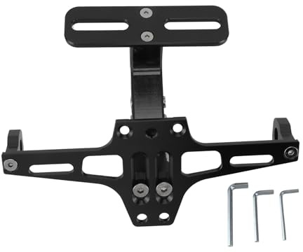 KZEDCVX Adjustable Motorcycle License Plate Holder for Yamaha MT 125 YZF R125, Universal CNC Aluminum Number Plate Bracket with Mounting Hardware,normal-Black