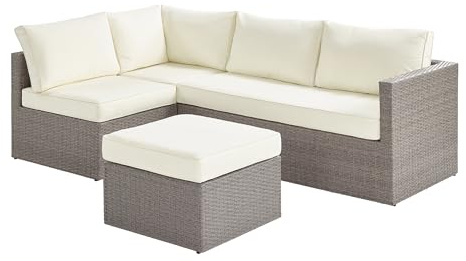 MMT L Shaped Rattan Corner Sofa with Coffee Table, Fully Assembled Garden