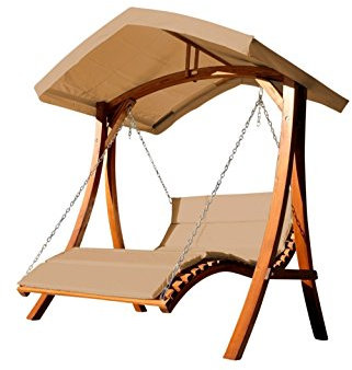 Design Hollywoodliege Doppelliege 'Aruba' aus Holz Lärche mit Dach, Farbe:Braun