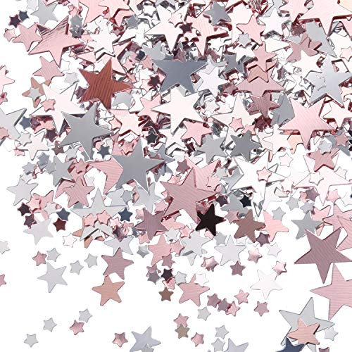 60 g Metallfolie Sterne Konfetti Pailletten für Hochzeit Bachelorette Bridal Dusche Party Dekoration (Rosa Gold und Silber)