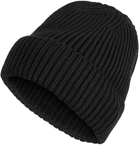 styleBREAKER Unisex Feinstrick Beanie Mütze mit Krempe, warme Winter Strickmütze Einfarbig, Rippen Strickmuster 04024154, Farbe:Schwarz