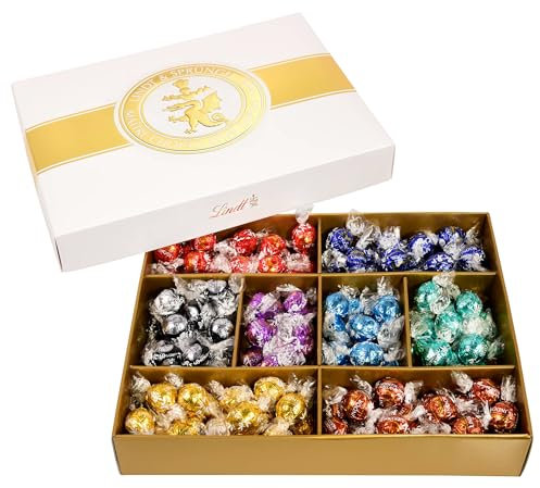 Lindt Schokolade LINDOR Classic Box|1563g|Ca. 125 Kugeln, Sorten: Milch, Dark 60%, Feinherb, Haselnuss,Weiß, Pistazie, Stracciatella, Cocos| Pralinen- und Schokoladengeschenk, Referenzbild