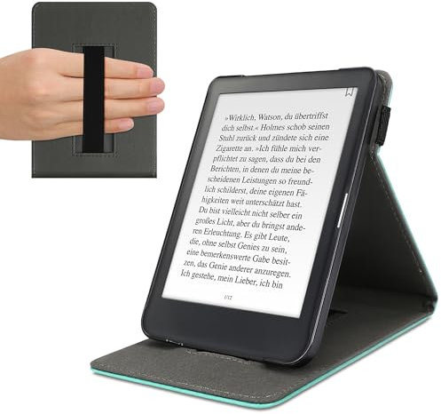 kwmobile Custodia Verticale Compatibile con Kobo Clara HD - Cover con Fascia Mano e leggìo - Case Custodia e-Reader Flip