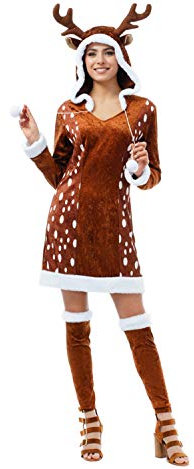 Chaks Damen Kostüm Reh Sophie Kleid braun Verkleidung Waldbewohner Fasching Karneval (XS)