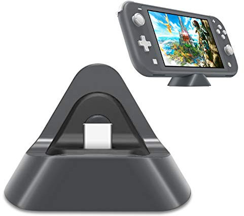 Charging Dock for Nintendo Switch Lite/Switch/Switch OLED, FYOUNG Portable Mini Switch Lite Charging Stand, Triangle Switch OLED Playstand Charger - Gray