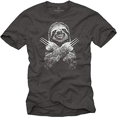 MAKAYA Maglietta Uomo Stampa Divertenti Animal Bradipo - Sloth T-Shirt Wolverine Regali Raggazo Bambino Grigio Taglia S