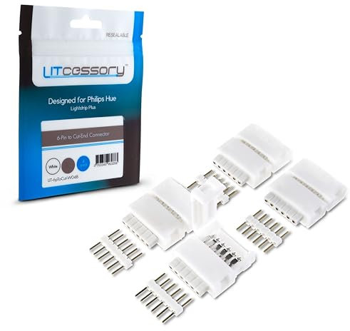 Litcessory 6-Pin to Cut-End Connector for Philips Hue/WiZ Lightstrip (4 Pack, White - Standard 6-PIN V3 / WiZ Lightstrip)