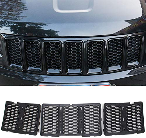 CheroCar Kit de cubierta de rejilla de malla de panal de abeja para Jeep Grand Cherokee 2014-2016, accesorios de decoración exterior, paquete de 3