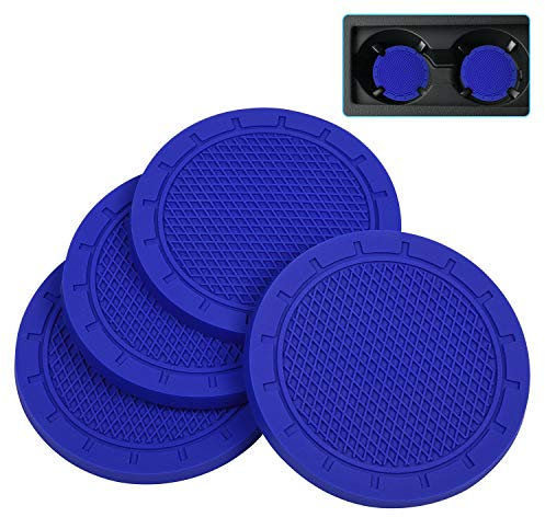 Car Coasters, Wisdompro 4 Pack PVC Car Cup Holder Insert Coaster - Anti Slip Universal Vehicle Interior Accessories Cup Mats for Women(2.75 Diameter, Blue)