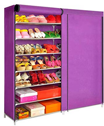 XCJJ Schuhregale 7-lagiger Schuhregal für 45 Paar Schuhe, Diy Assembled Vlies-Schuhablage, kein Werkzeug erforderlich,Lila