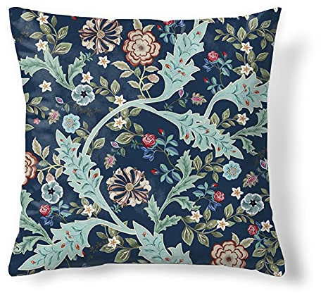 Obal William Morris Blue Kissen Deckung Original Design Samtkissen Hülle Square Dekorative Wurfkissenbezug 45x45 cm für Sofa Bett Couch Wohnzimmer Schlafzimmer Wilhelmina
