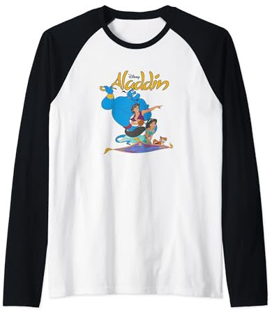 Disney Aladdin Vintage Group Shot Logo Manche Raglan