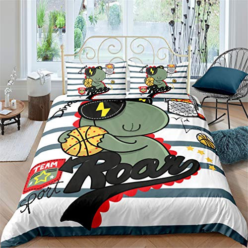 AYMAING Kinder Bettwäsche Set Cartoon Dino Bettwäsche 155x220 cm Dinosaurier Jungen Bettbezug für Mädchen Kids Microfaser Betten Set mit 2 Kissenbezug 50 x 75 cm