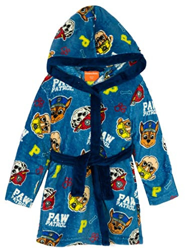 Paw Patrol Characters Mädchen Jungen Kapuzen-Bademantel Morgenmantel Handtuch Schnelltrocknend Mikrofaser im Pfotenmuster 2-8 Jahre, Blau – Chase, Marshall, Rubble Muster, 98