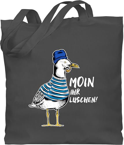 Baumwolltasche - Sprüche Statement - Moin ihr Luschen - Coole Möwe - Weiß - Unisize - Dunkelgrau - mit nordsee stoffbeutel spruch moin,moin beuteltasche spacken jute jutebeutel einkaufstasche