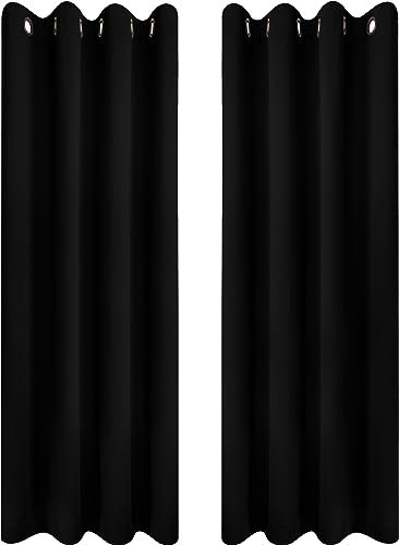 Utopia Bedding Verdunkelungsvorhänge mit Ösen thermovorhang 2er Set [140x245 cm, Schwarz] wärme und kälteisolierende und schalldämmende Vorhang Blickdicht für Wohnzimmer, Schlafzimmer & Büro