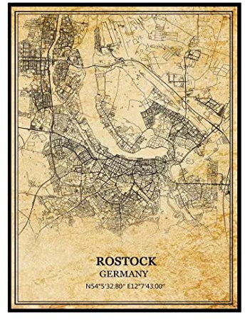 TANOKCRS Rostock Deutschland Vintage Karte Poster Kunstwerk Wandkunst Stadt Straße Karte Druck Reise Souvenir Geschenk Heimdekoration ungerahmt