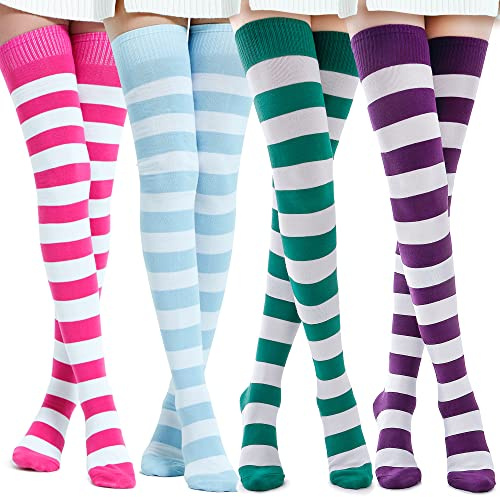 Kayhoma Damen Thigh High Socks Gestreift
