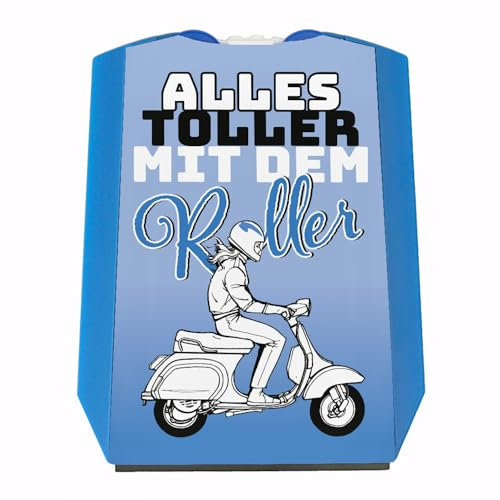 Alles toller mit dem Roller Parkscheibe in blau mit Rollerfahrerin Eiskratzer Wasserabstreifer und Einkaufswagen-Chips Roller parken Scooter Parkplatz Führerschein