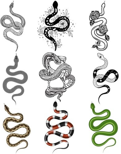 CARGEN Tatouages Temporaires de Serpent Réalistes - 3 Feuilles 9 Autocollants de Serpent 3D de Conception Faux Tatouages Serpents pour Enfants Tatouages Sablier Art Corporel Avant-Bras Bras