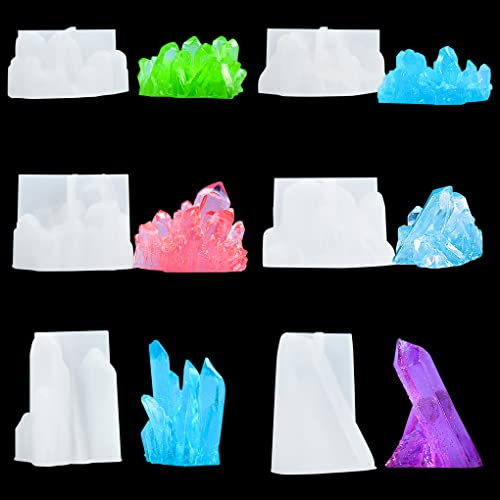 FineInno 6 Piezas Molde de Racimo de Cristal Crystal Cluster Resin Mold Molde Fundición de Gema Piedra Molde Silicona de Cuarzo para DIY Vela Fondant
