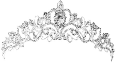 LEEMASING Kristall-Tiara, Hochzeit, Braut, Strass, Krone, Königin, Braut, Haarreif für Abschlussball, Festzug, Geburtstag, Prinzessin, Silber