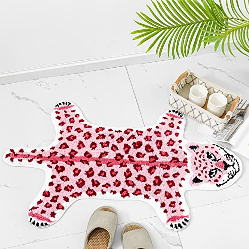 ZSCYD-yingda1992 Tapis en forme de léopard - Tapis de bain antidérapant pour salle de bain - Pour chambre à coucher, salle de bain, cuisine, dessin animé - Rose