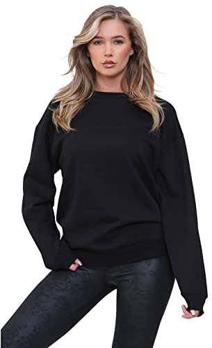 Womens Oversized Long Sleeve Sweatshirt Ladies Soft Sweat Jumper KZLSW132 SWEAT BLACK XL