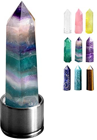 HINATAA 8-9cm Heilkristall Steine,Edelstein Heilsteine,Polierte Quarz Kristall Steine,Natürlicher Fluorit,Sechseck Kristall Stäbe für Reiki Chakra Meditation Therapie Dekoration (Bunter Fluorit)