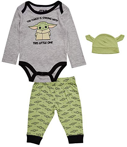 STAR WARS The Mandalorian Baby Jungen Bekleidungsset mit Body, Hose und Mütze - Baby Yoda Babykleidung