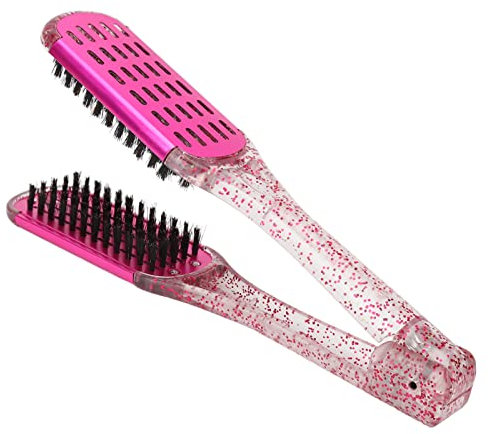 Hair Straightening Comb,Double Sided Hair Brush Clamp Straightener Comb,Straightening Brush for Smoothing and Straight Hair Styles