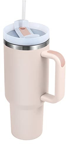 Buschun 40 oz Tumbler With Handle and Straw Lid Insulated Reusable Stainless Steel Water Bottle Travel Mug Iced Coffee Cup for Car and Home and Cold Beverages (Rose Quartz)