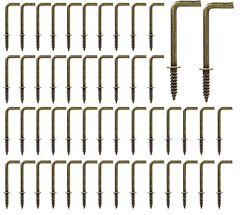 Hitefu 50 Stück L-förmige Schraubhaken, 3,8 cm Antik Messing Selbstschneidende Schraubhaken, Kohlenstoffstahl 7 Form Rechtwinklige Haken