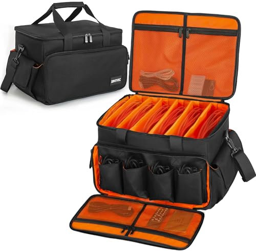 DJ Cable File Bag, 600D Oxford with Adjustable Dividers and Two Separate Pockets, 35 x 30 x 25 cm, Durable Travel Gig Bag for Professional DJ Equipment, Musical Instruments and Accessories, XS, black,