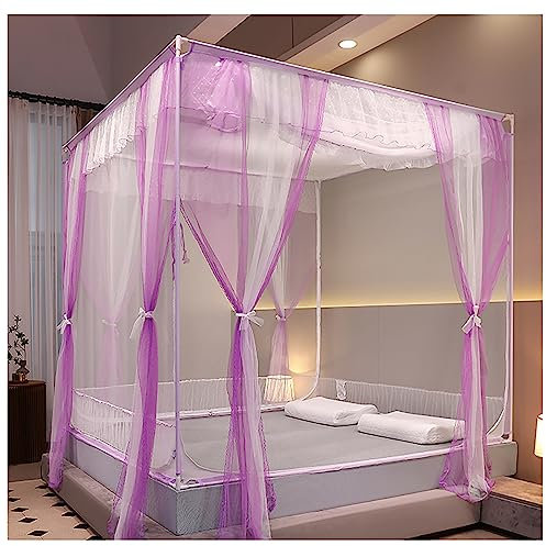 LONONE Moskitonetz-Betthimmel-Zelt, 4 Ecken Pfosten-Himmelbett-Vorhang, Edelstahl-Himmelbettrahmen-Vorhänge, lackiertes Eisen,Rosa,180 * 200cm