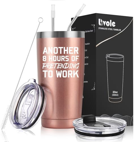 Livole Funny Gifts for Work Colleagues, Women, Her, Best Friend, Christmas Gifts for Women, Another 8 Hours of Pretending to Work, Novelty Office Mugs, 600ml Travel Coffee Mug, 20oz Wine Tumbler