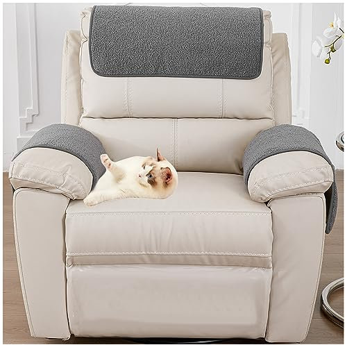 NNSMUN Armlehnenschoner, Armlehnenbezüge, Lamm Samt Ruhesessel Bezug mit Taschen rutschfest Sesselschoner für Fernsehsessel Abnehmbarer Waschbar (Hellgrau,1 Sitzer (3 StüCk))