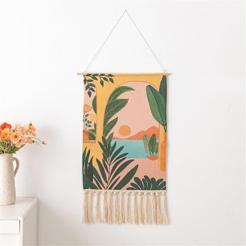 BMIDRUT Tapiz tejido de macramé para colgar en la pared, tapiz bohemio para el hogar, apartamento, dormitorio, telón de fondo, 50 x 85 cm