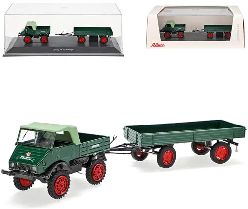 Mercedes-B Unimog U401 Pritsche mit Anhänger Grün 1953-1956 1/43 Schuco Modell Auto Modell Auto