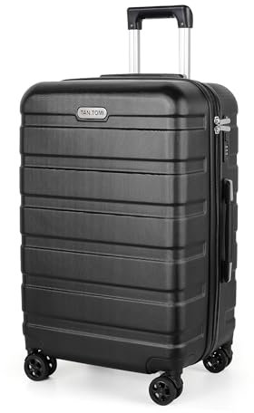 TANTOMI Koffer Groß, Reisekoffer Hartschalenkoffer, Koffer & Trolley mit Passwortsperre, Hartschale Suitcase mit 4 Rollen(Schwarz)