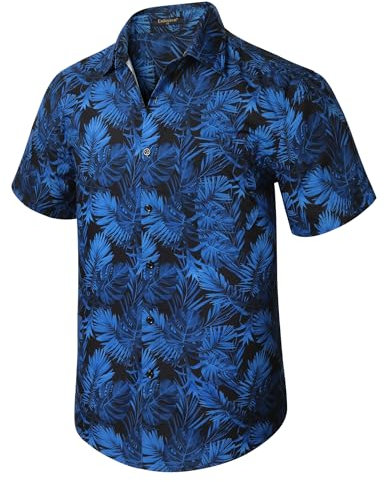 Enlision Hawaiian Shirt for Men Funky Short Sleeve Casual Button Down Summer Aloha Hawaii Shirt Beach Surf Holiday Flowers Palm Tree Print Shirts Unisex Blue 3XL
