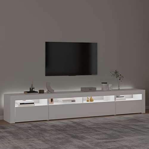 Gecheer Mueble de TV con Luces LED Mesa de TV Moderna para Televisión Armario para Televisor Salón Sala de Estar Dormitorio Blanco 240x35x40 cm