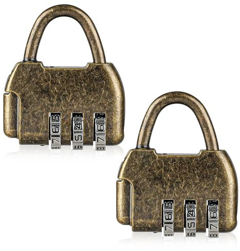 Mozeat Lens Pack de 2 Candados de combinación de Bronce Retro Candado de Metal Candado de combinación Vintage Candado de combinación de dígitos para Caja de Almacenamiento Joyero Libro Equipaje