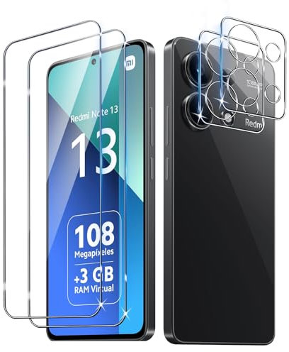 Liilaa Protector de Pantalla para Xiaomi Redmi Note 13 4G, 2 Piezas Cristal Templado y 2 Piezas Protector de Lente de Cámara, Anti Arañazos Dureza 9H Vidrio Templado